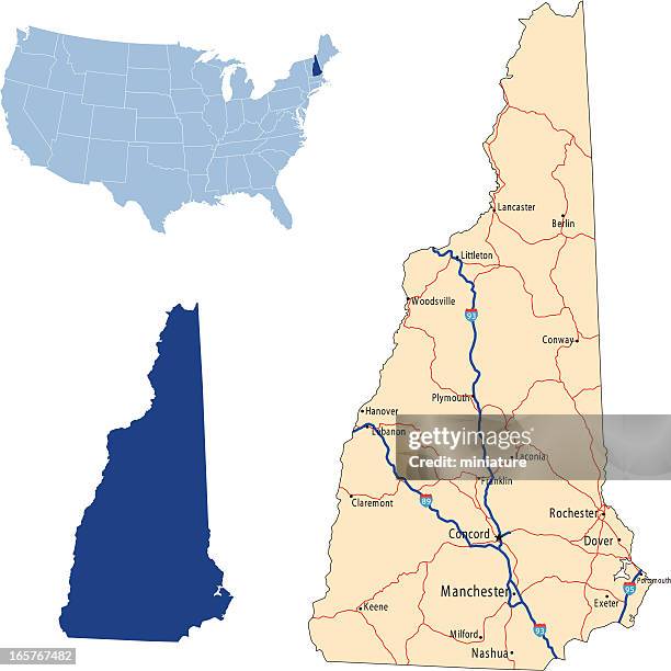 ilustrações, clipart, desenhos animados e ícones de new hampshire mapa rodoviário - new hampshire