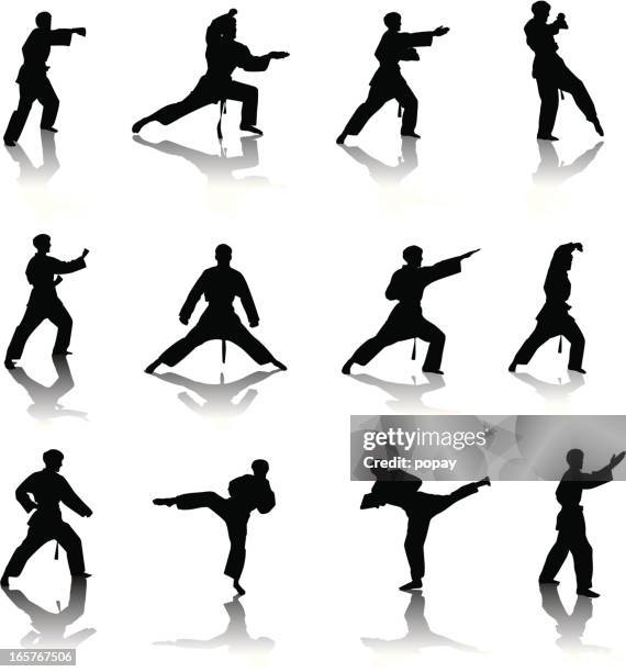 karate silhouette - martial arts stock illustrations