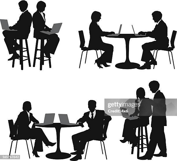 business couple always working on laptops - face to face stock illustrations