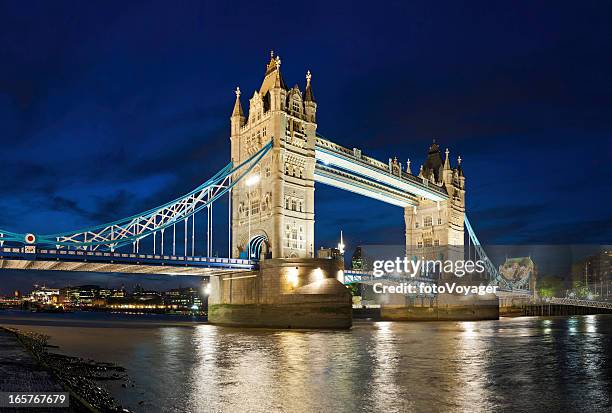 london tower bridge iconic landmark illuminated uk - monuments in london stock pictures, royalty-free photos & images