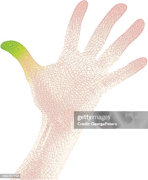 green thumb etching - hand wave stock illustrations