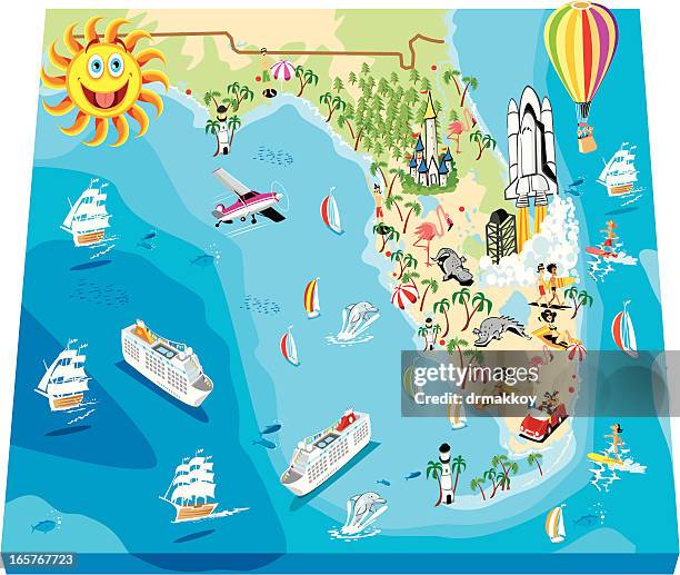 cartoon map of florida - cape coral stock illustrations