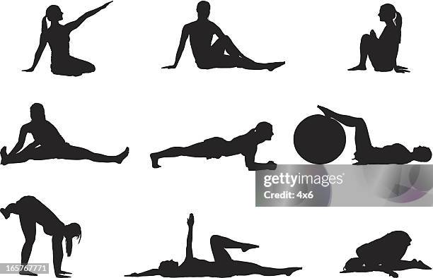 sexy woman yoga poses - lying on back exercise stock illustrations