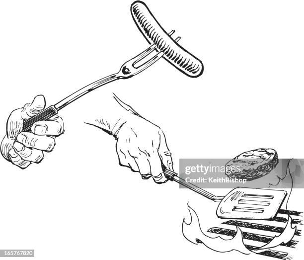 grilling hamburger and hot dog - throwing food stock illustrations
