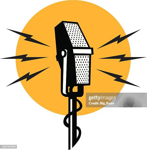 ilustraciones, imágenes clip art, dibujos animados e iconos de stock de retro mic - microphone