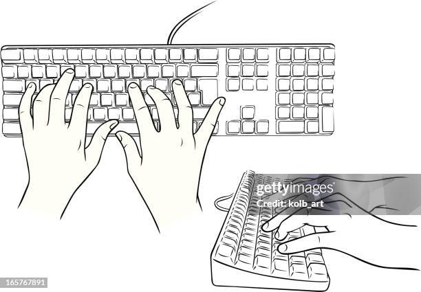 hands using keyboard - computer keyboard stock illustrations