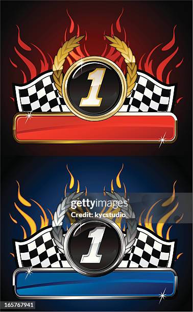 flaming racing banners - auto racing emblem stock illustrations