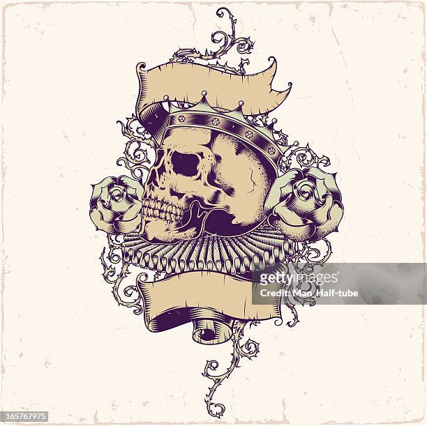 illustrations, cliparts, dessins animés et icônes de motif de crâne tatouage - pointu