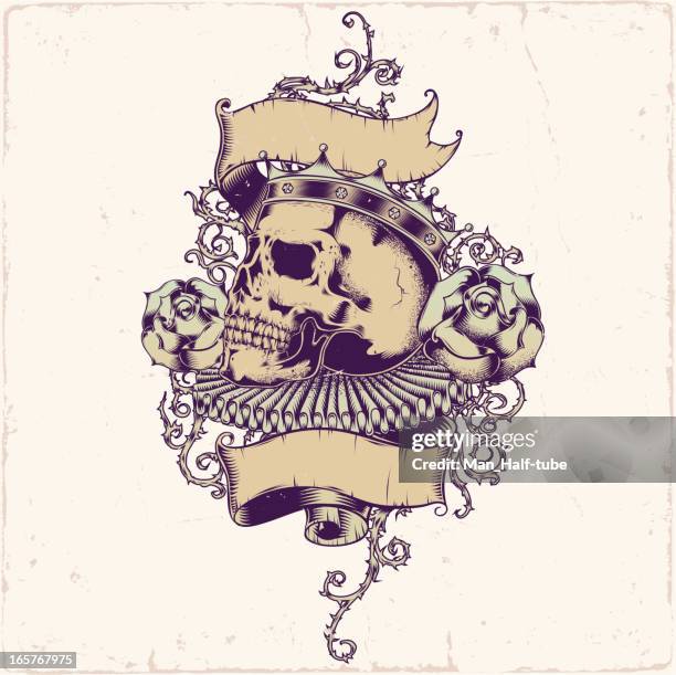 skull tattoo design - spiked 幅插畫檔、美工圖案、卡通及圖標