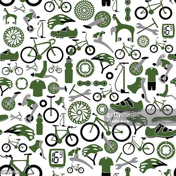 bildbanksillustrationer, clip art samt tecknat material och ikoner med seamless bikes and bike parts pattern - tvåhjulig cykel