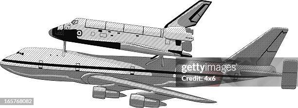 airplane space shuttle combo - model airplane stock illustrations