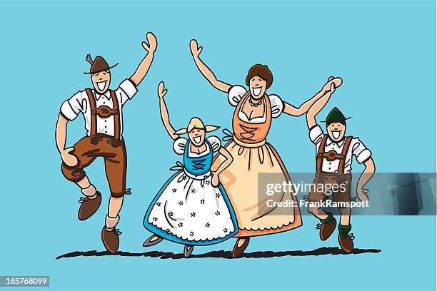 dancing beer fest family - youth festival drawing stock illustrations