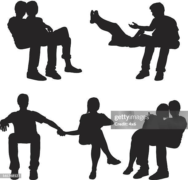 sitting couples cuddling and holding hands - women sitting stock illustrations
