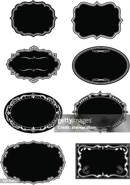 set of black ornate frames and panels - plaque stock illustrations
