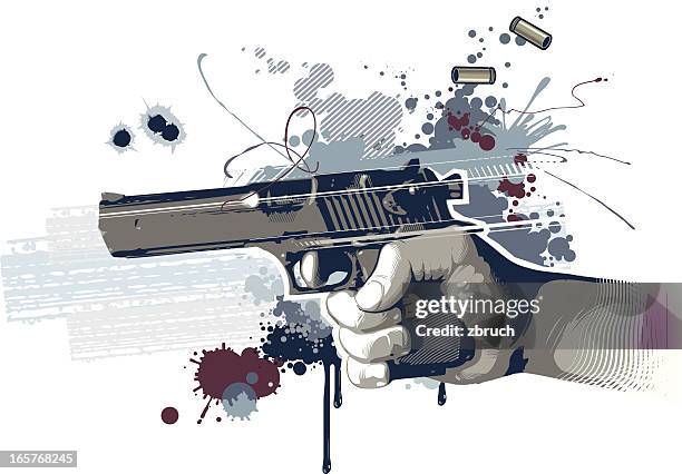 bildbanksillustrationer, clip art samt tecknat material och ikoner med digital art of shooting handgun - mördare