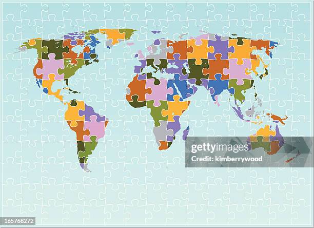 ilustrações de stock, clip art, desenhos animados e ícones de o mundo mapa quebra-cabeça - puzzle