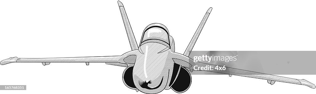 Avião a jato escaldante através do ar vista de frente