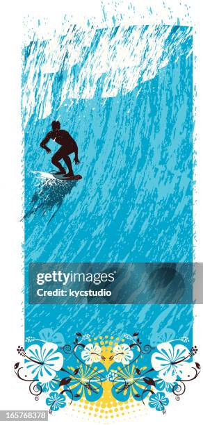 surfer going down high wave - longboard stock illustrations