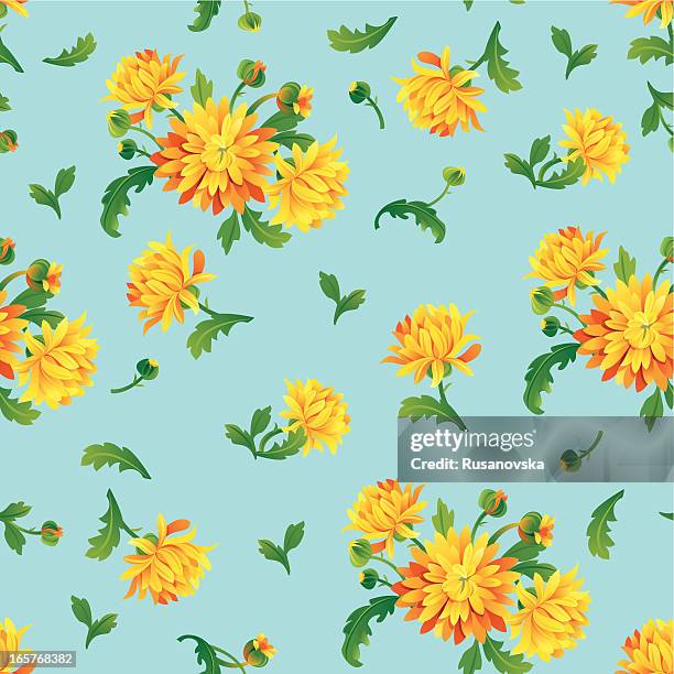 yellow chrysanthemums (pattern) - chrysanthemum stock illustrations