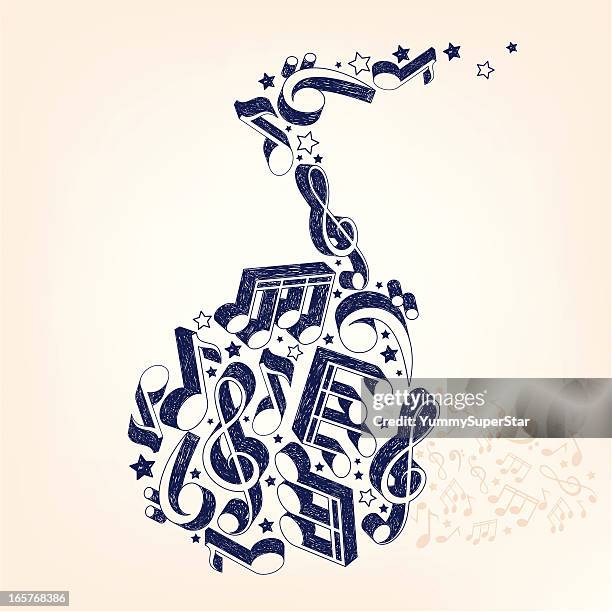 doodle music note illustration - 3d music notes stock illustrations