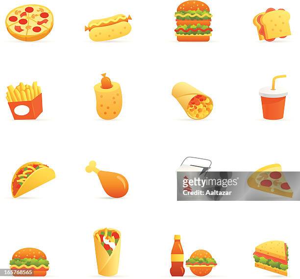 stockillustraties, clipart, cartoons en iconen met color icons - fast food - nachos