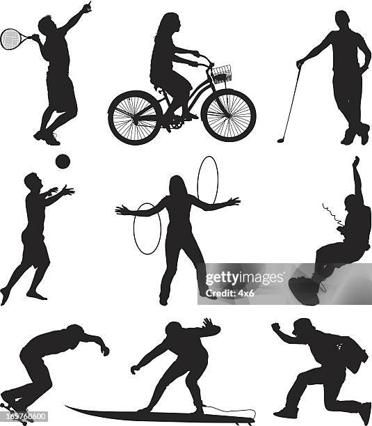 mehrere sportler, die verschiedene sportarten - wakeboarden stock-grafiken, -clipart, -cartoons und -symbole