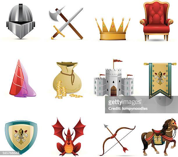 medieval knight icons - traditional helmet 幅插畫檔、美工圖案、卡通及圖標