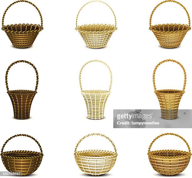 montage of wicker baskets with a white background - wicker stock illustrations