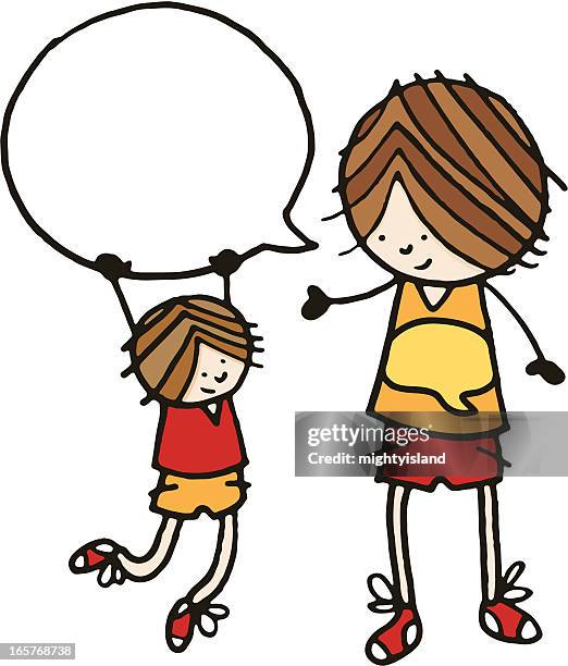 two boys and a speech bubble - little brother stock illustrations