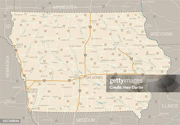 illustrazioni stock, clip art, cartoni animati e icone di tendenza di iowa mappa - midwest