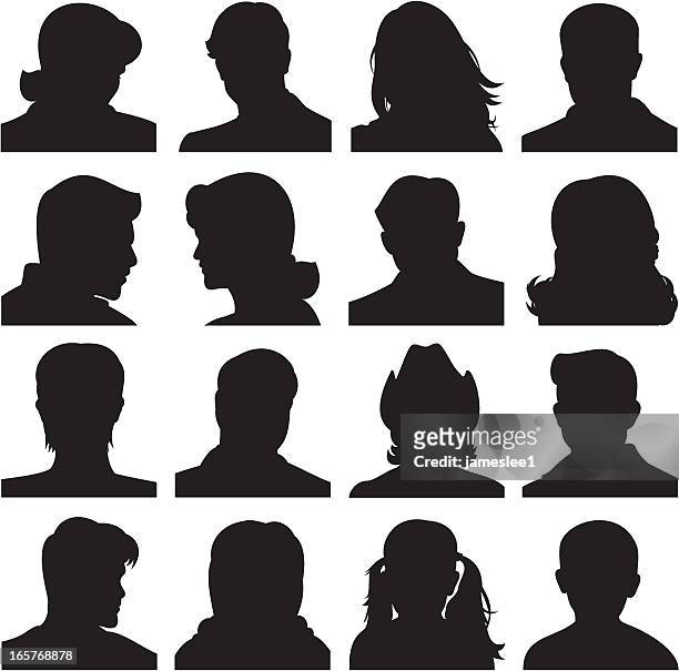 head silhouettes - sideways glance stock illustrations