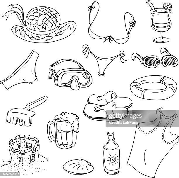 beach fun in black and white - beer goggles stock illustrations