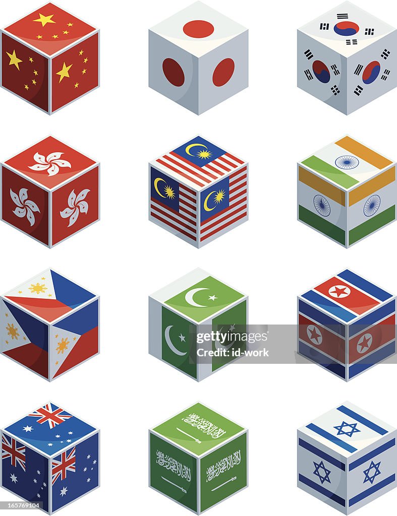 Cubes with asian national flags