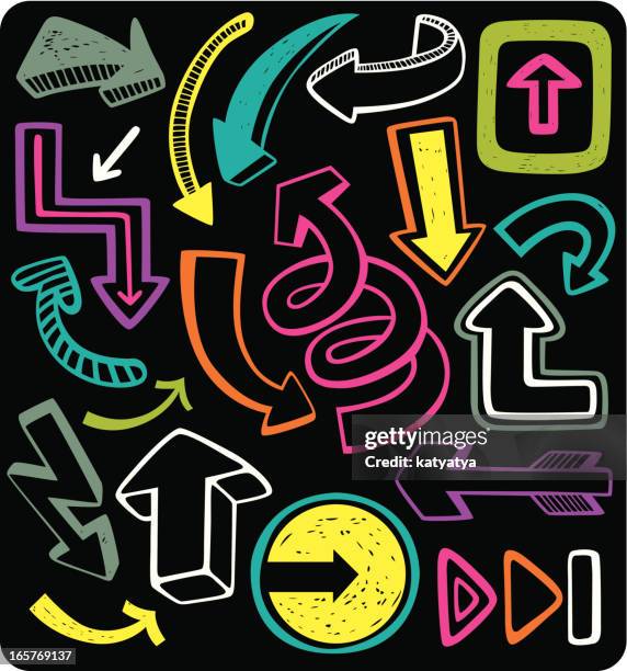 arrows doodle set - chevron background pattern stock illustrations