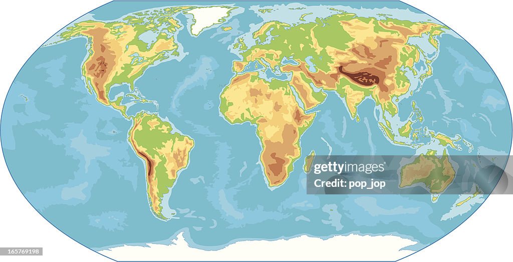 Physical World Map With Key
