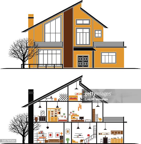 stockillustraties, clipart, cartoons en iconen met house - doorsnede