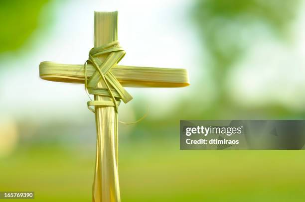 cruce hecho de palm fronds. - jesus palm sunday fotografías e imágenes de stock