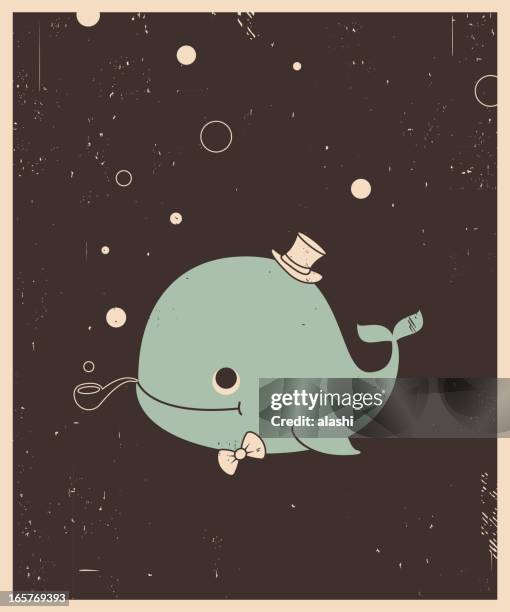 vektor-retro-stil-illustration von whale - humpback whale stock-grafiken, -clipart, -cartoons und -symbole