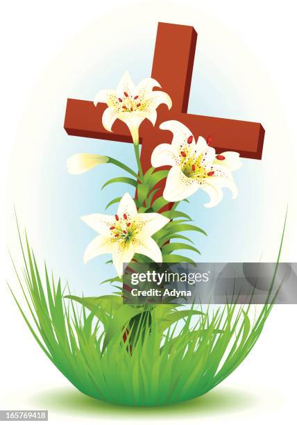 kreuz mit lily - easter lily stock-grafiken, -clipart, -cartoons und -symbole