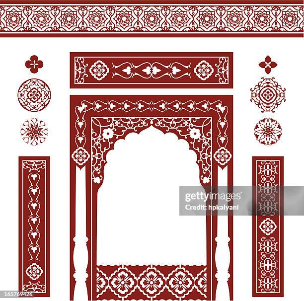 mehndi arched window - indian culture stock illustrations