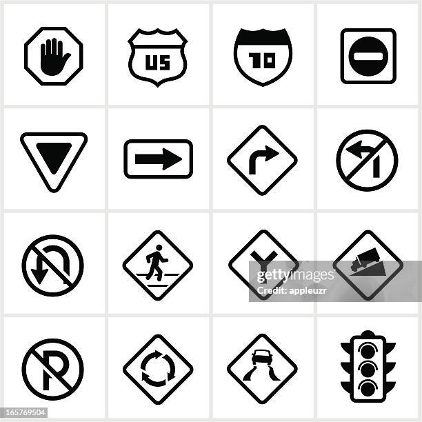 road and pedestrian signs - road signal stock illustrations