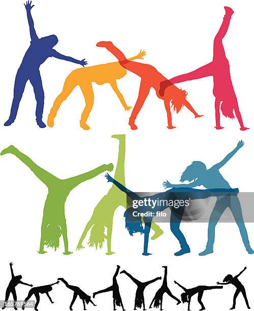 woman doing a cartwheel silhouettes - inverted stock illustrations