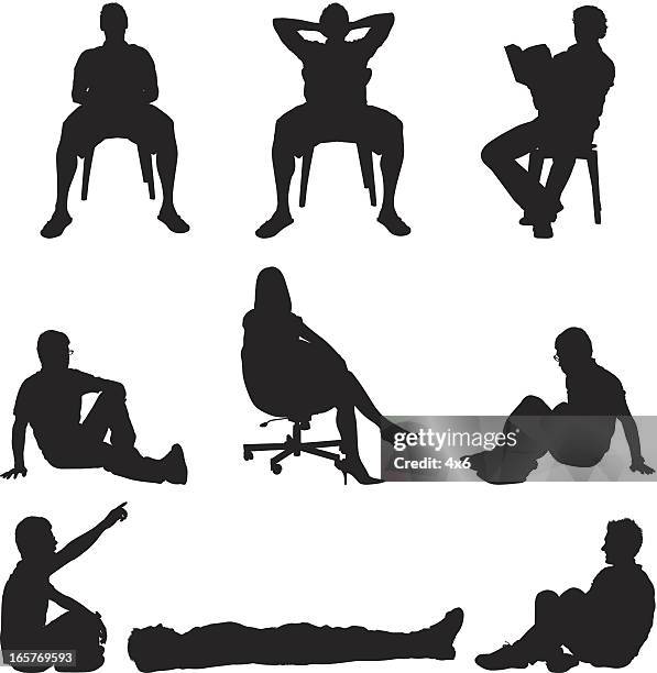 ilustrações de stock, clip art, desenhos animados e ícones de pessoas sentado em cadeiras e no chão - deitado de costas