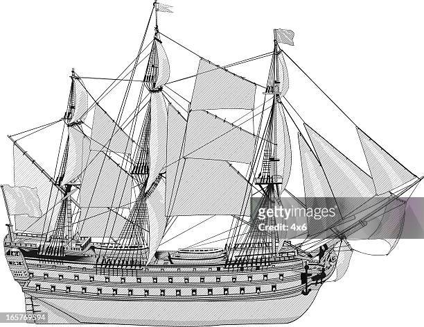 sea vessel transport ship sailing - replica santa maria ship stock illustrations