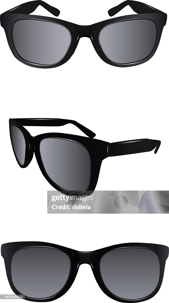 Two different views of black sunglasses