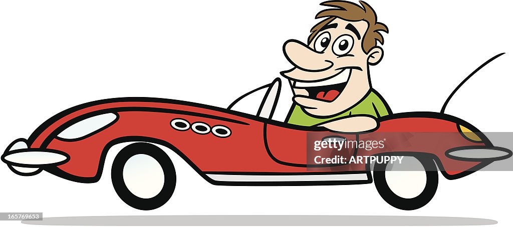 Cartoon Guy Driving A Sports Car High-Res Vector Graphic - Getty Images