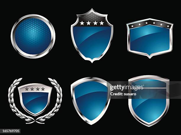blue badges - metal emblem stock illustrations