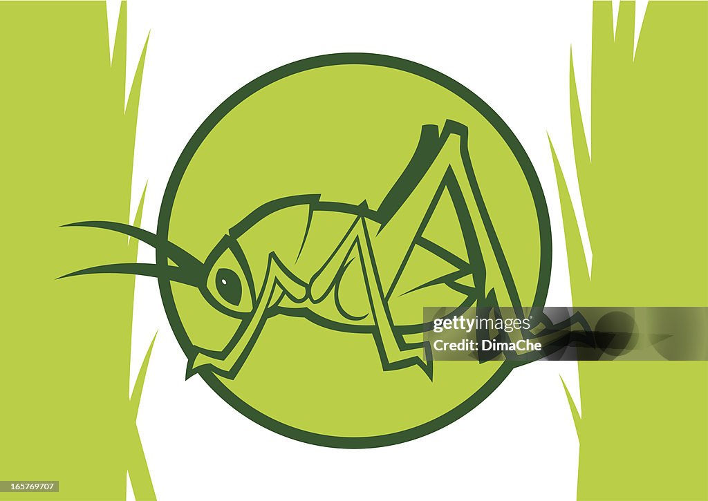 Clipart light green katydid inside a circle with grass