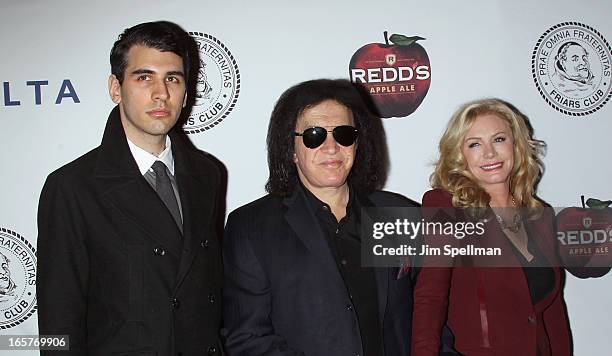 Nick Simmons, musician Gene Simmons and Shannon Tweed attends The Friars Club Roast Honors Jack Black at New York Hilton and Towers on April 5, 2013...