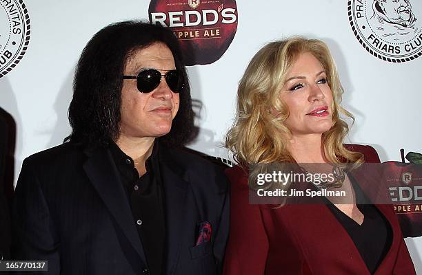 Musician Gene Simmons and Shannon Tweed attend The Friars Club Roast Honors Jack Black at New York Hilton and Towers on April 5, 2013 in New York...